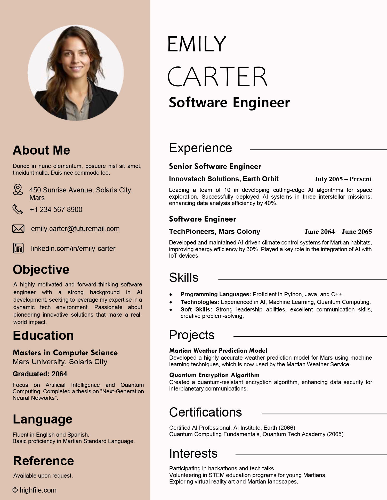 Minimalist Resume Template - Front Page