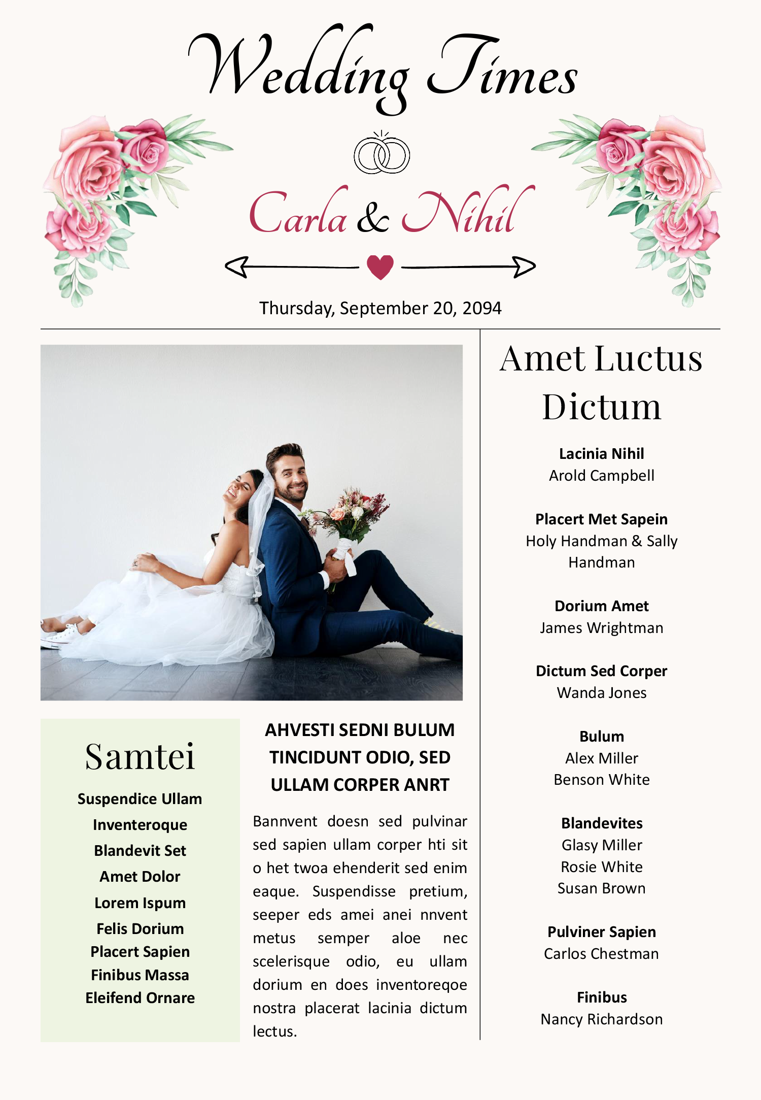 Modern Wedding Newspaper Template - Front Page