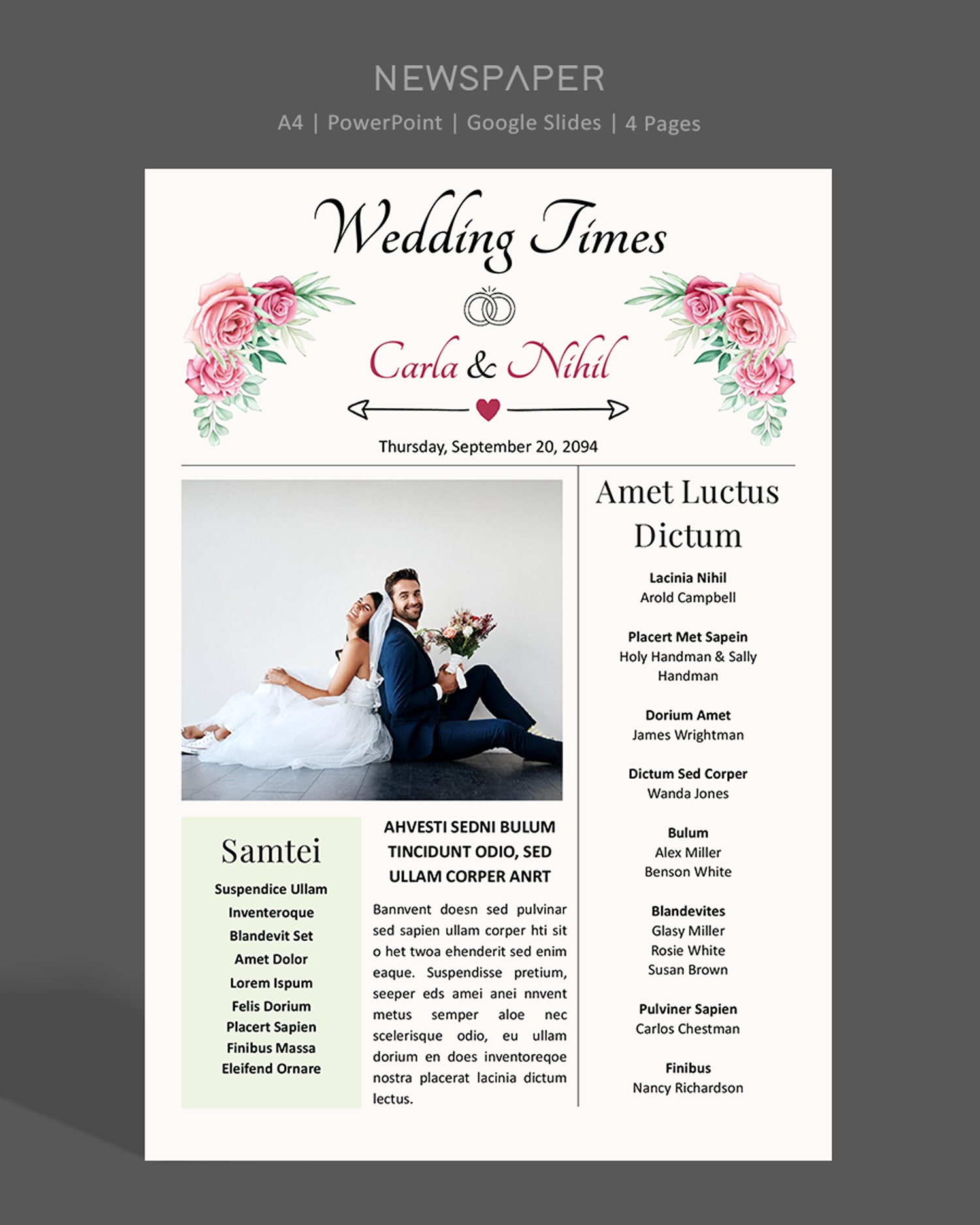 Modern Wedding Newspaper Template - PowerPoint, Google Slides