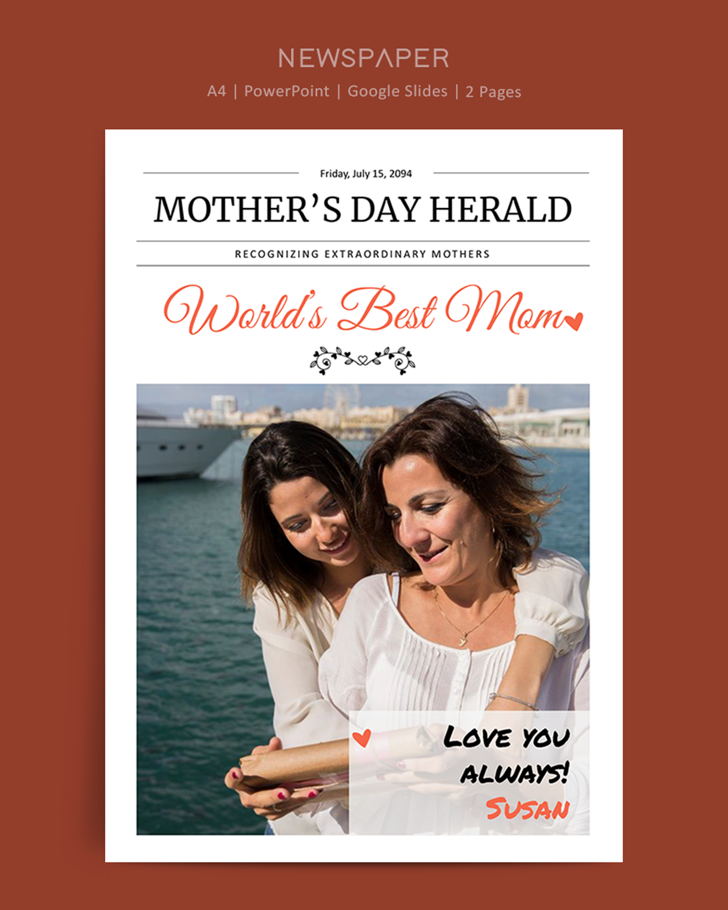 Mothers Day Newspaper Template - PowerPoint, Google Slides