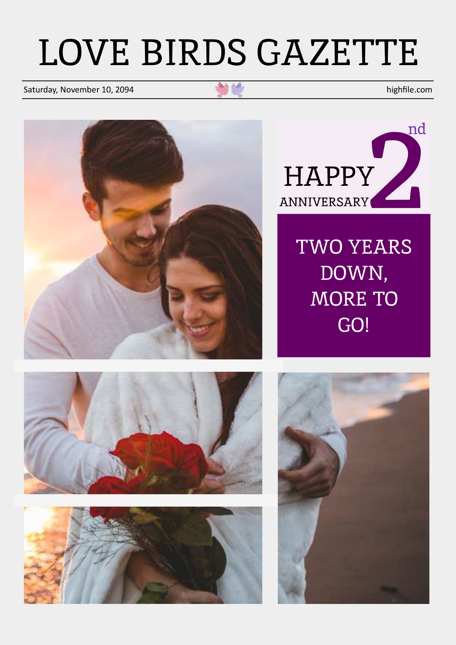 One year Wedding Anniversary Newspaper Template - Front Page