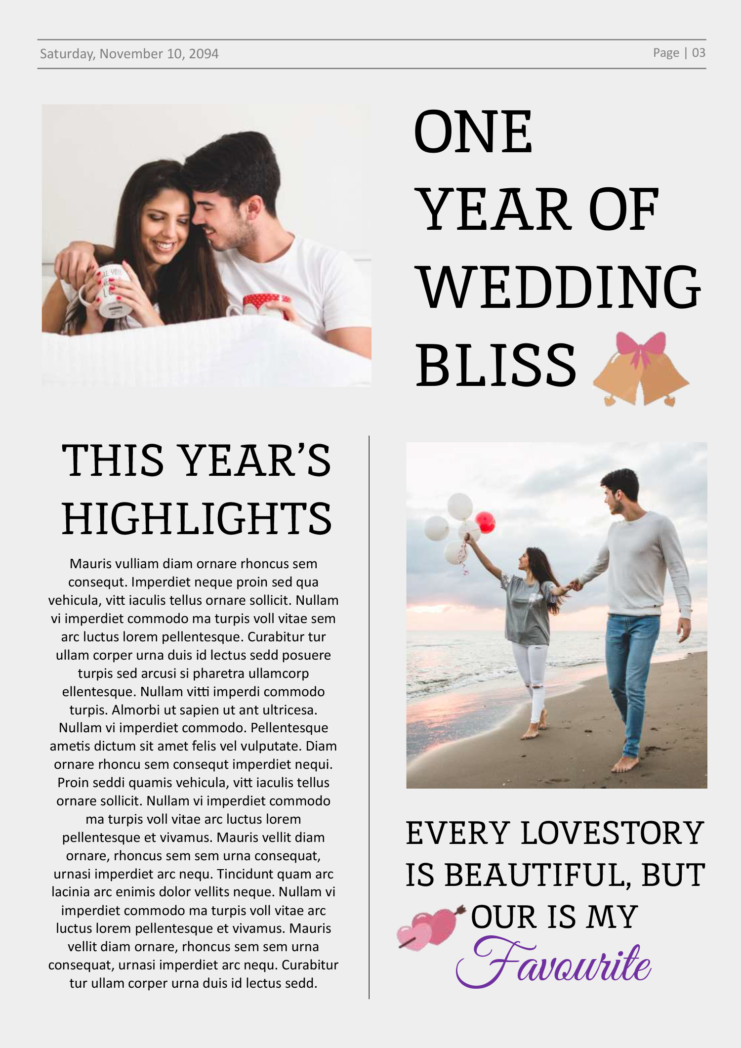 One year Wedding Anniversary Newspaper Template - Page 03