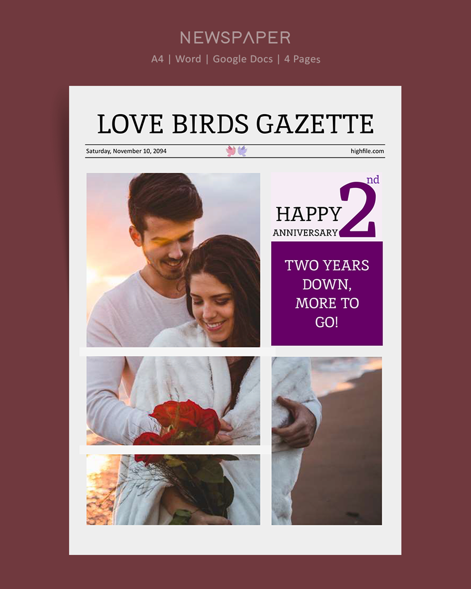 One year Wedding Anniversary Newspaper Template - Word, Google Docs