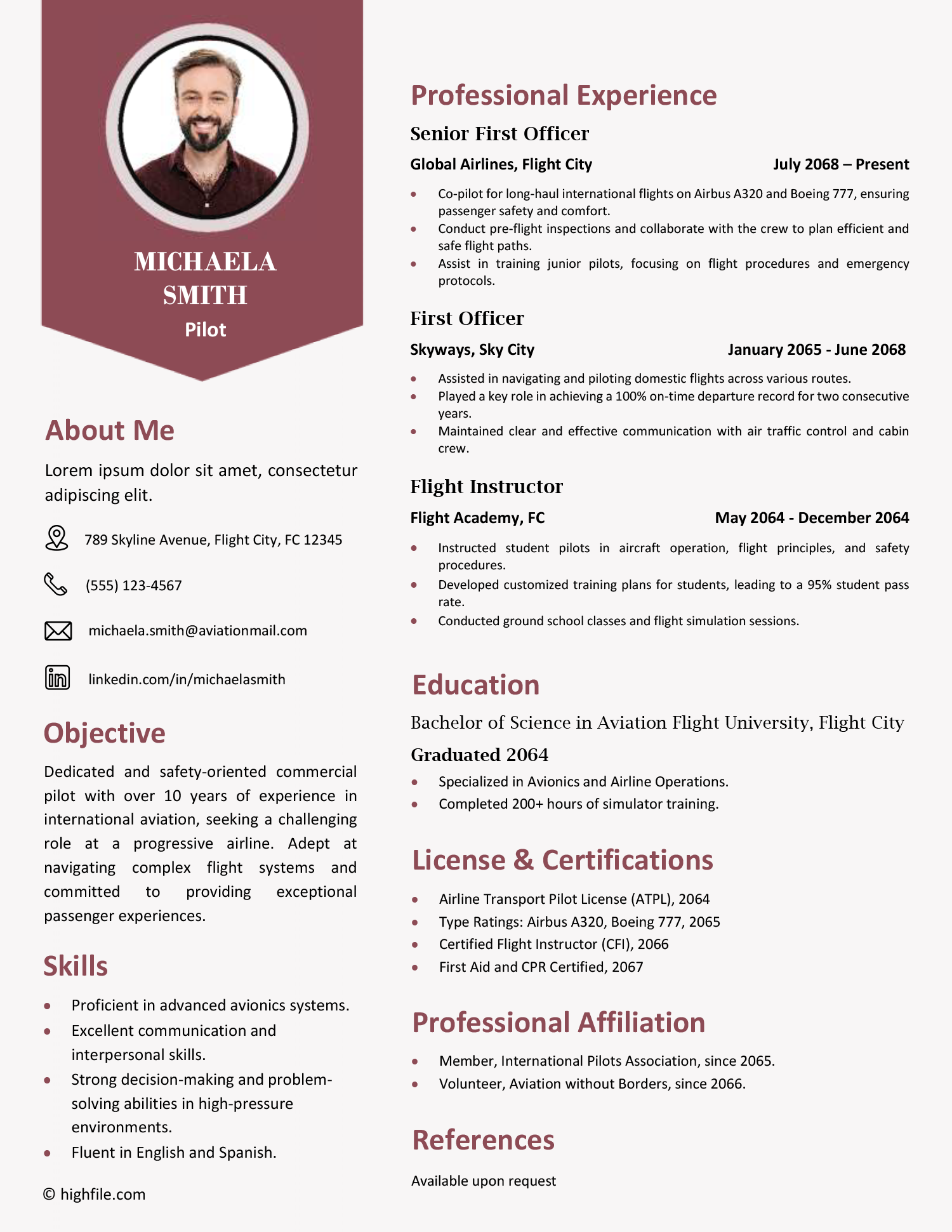 Pilot Resume Template - Front Page