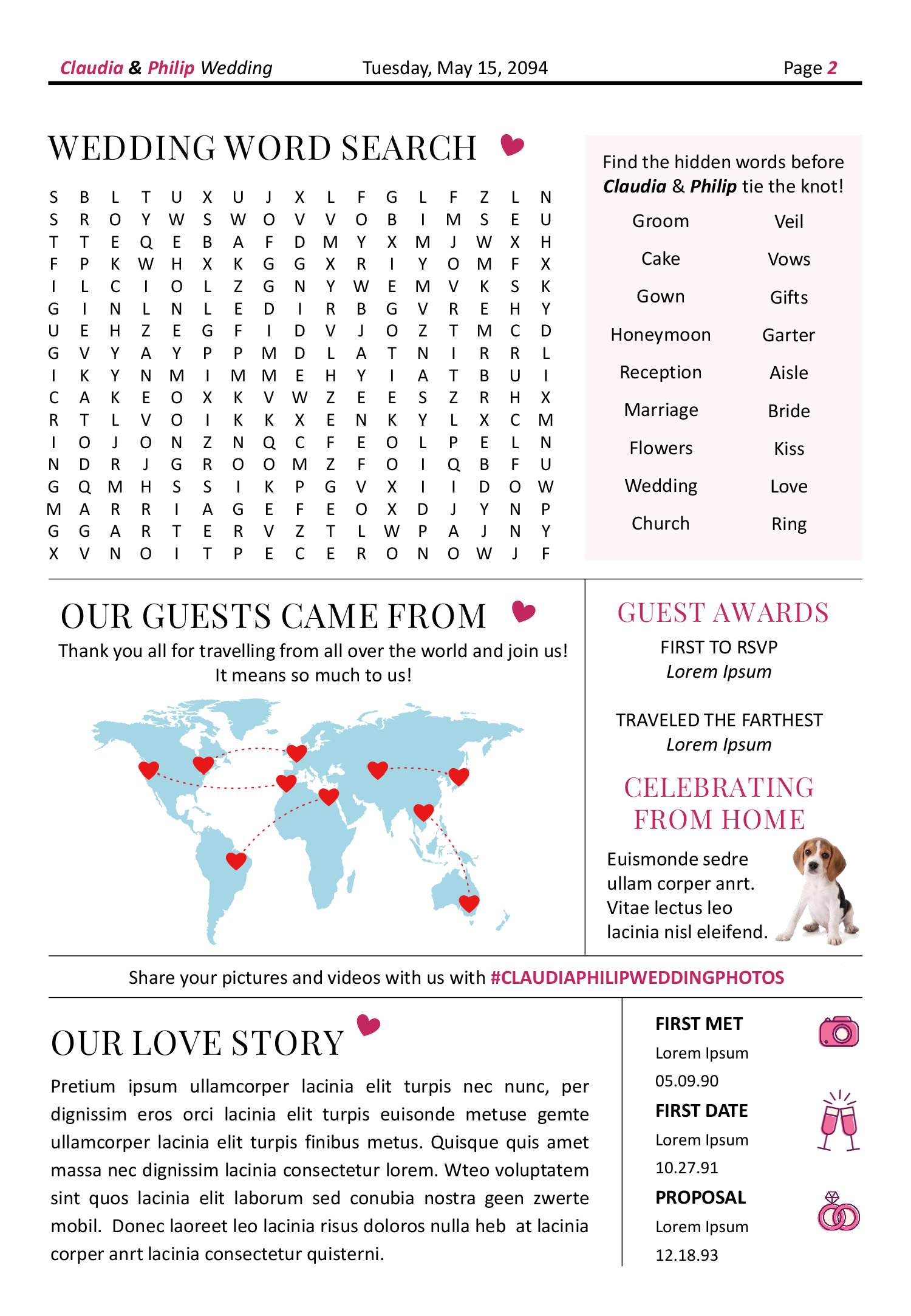 Pink Newspaper Wedding Program Template - Page 02