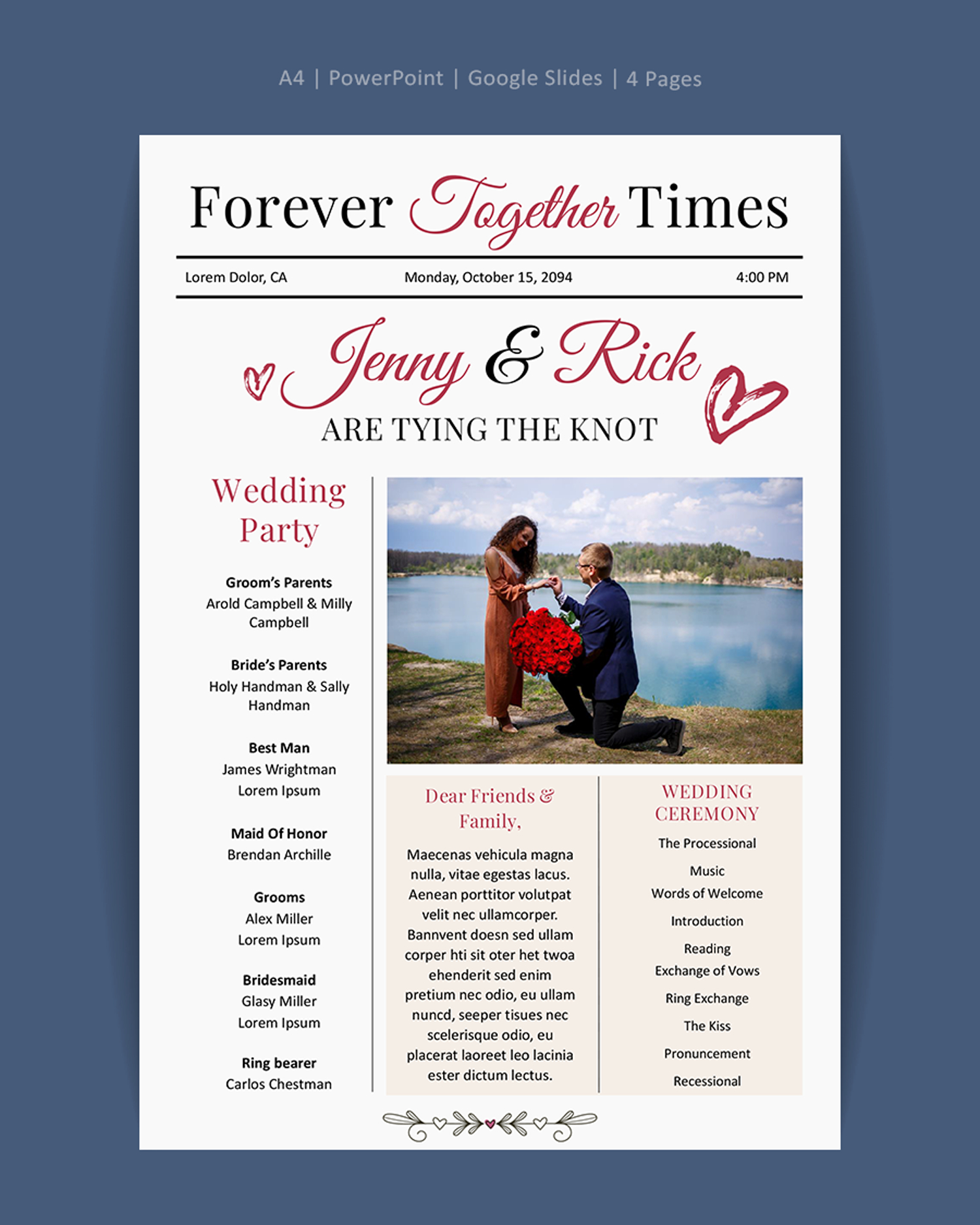 Simple Newspaper Wedding Program Template - PowerPoint, Google Slides
