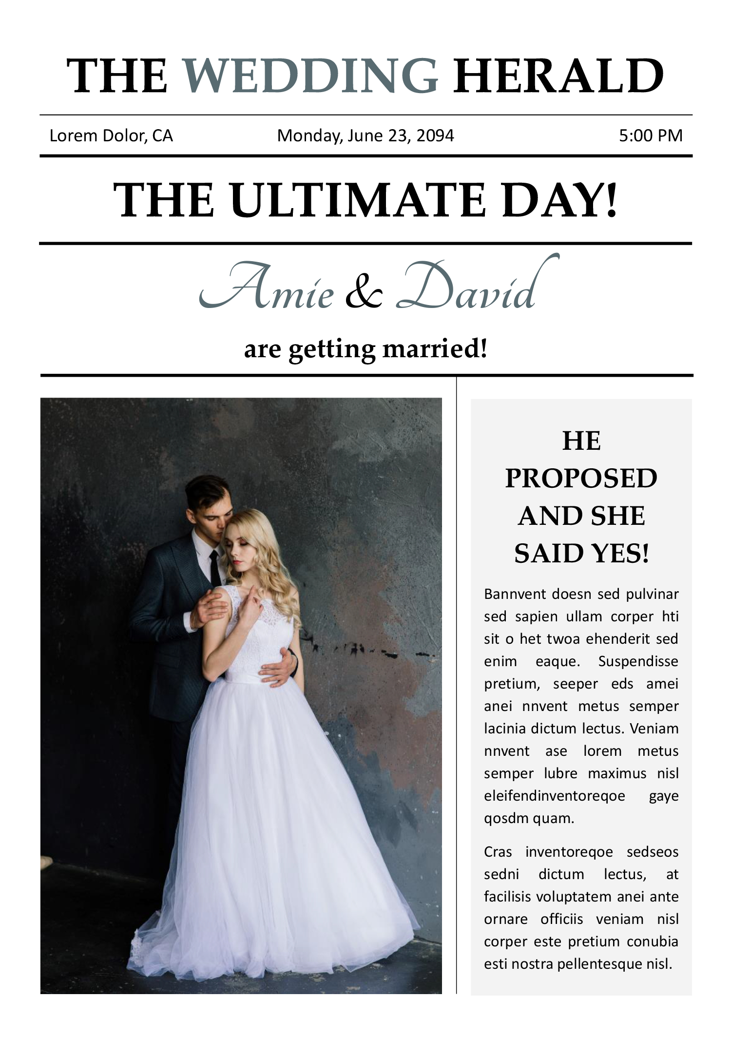 Simple Wedding Newspaper Template - Front Page