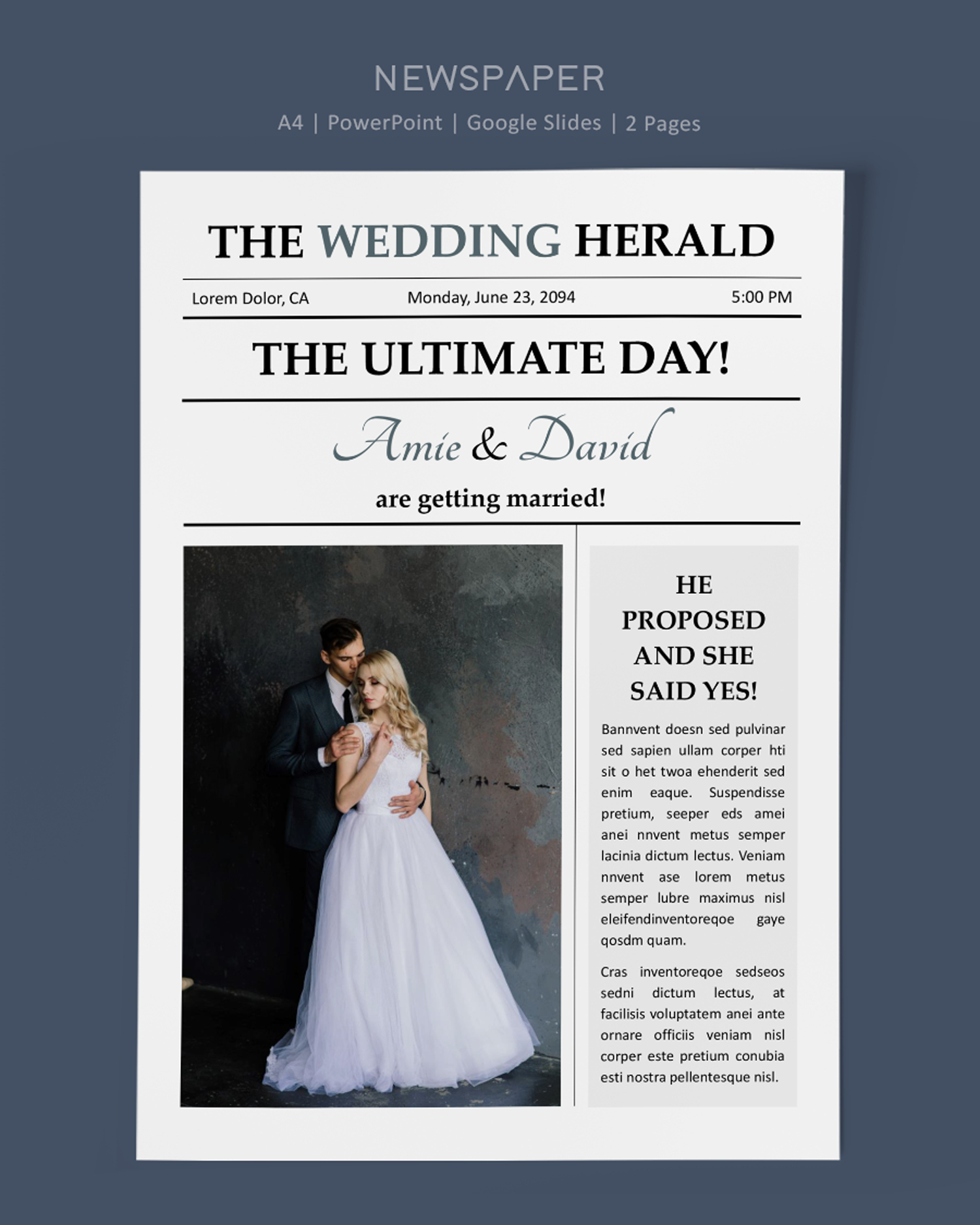 Simple Wedding Newspaper Template - PowerPoint, Google Slides