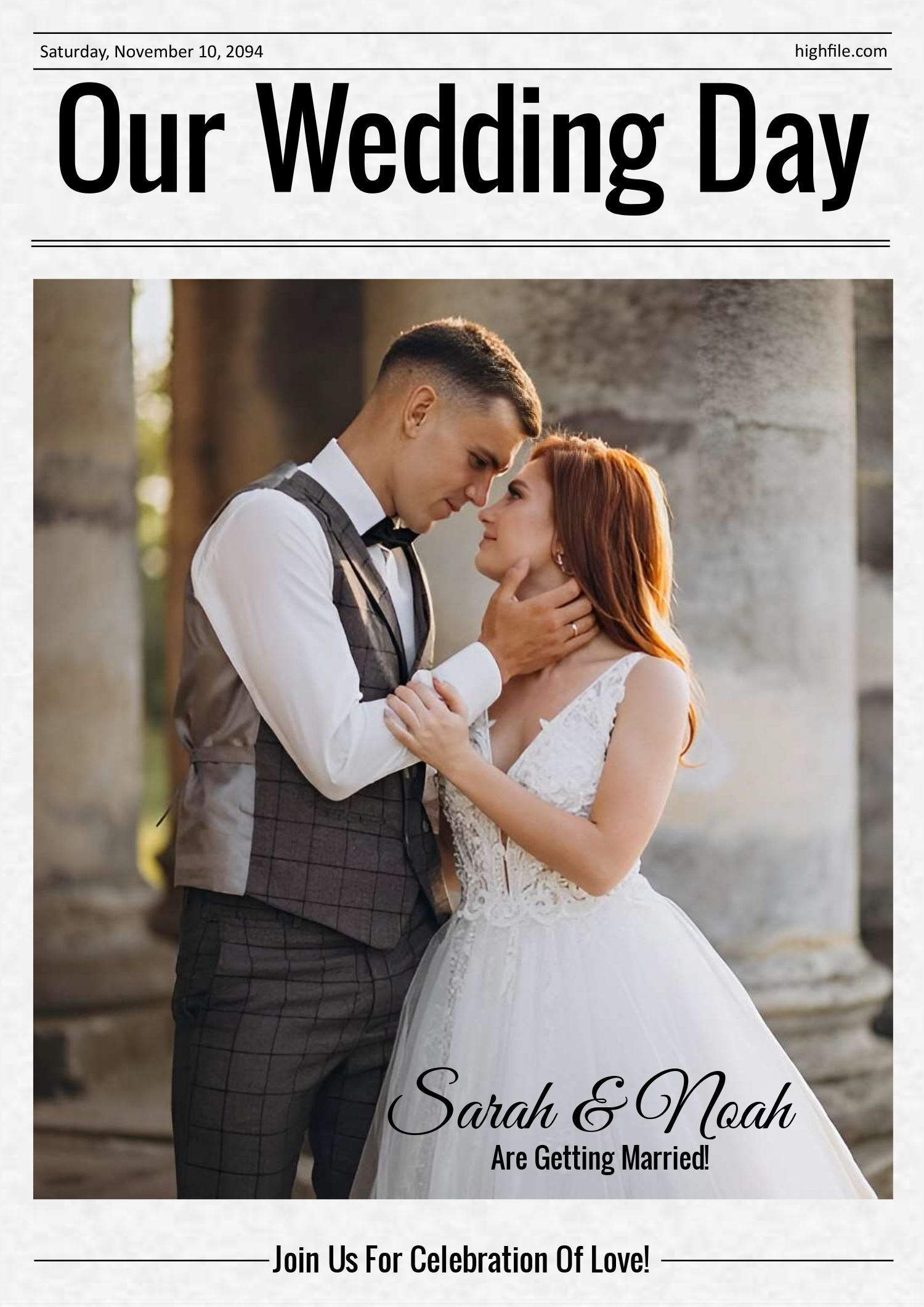 Simple Wedding Program Newspaper Template - Front Page