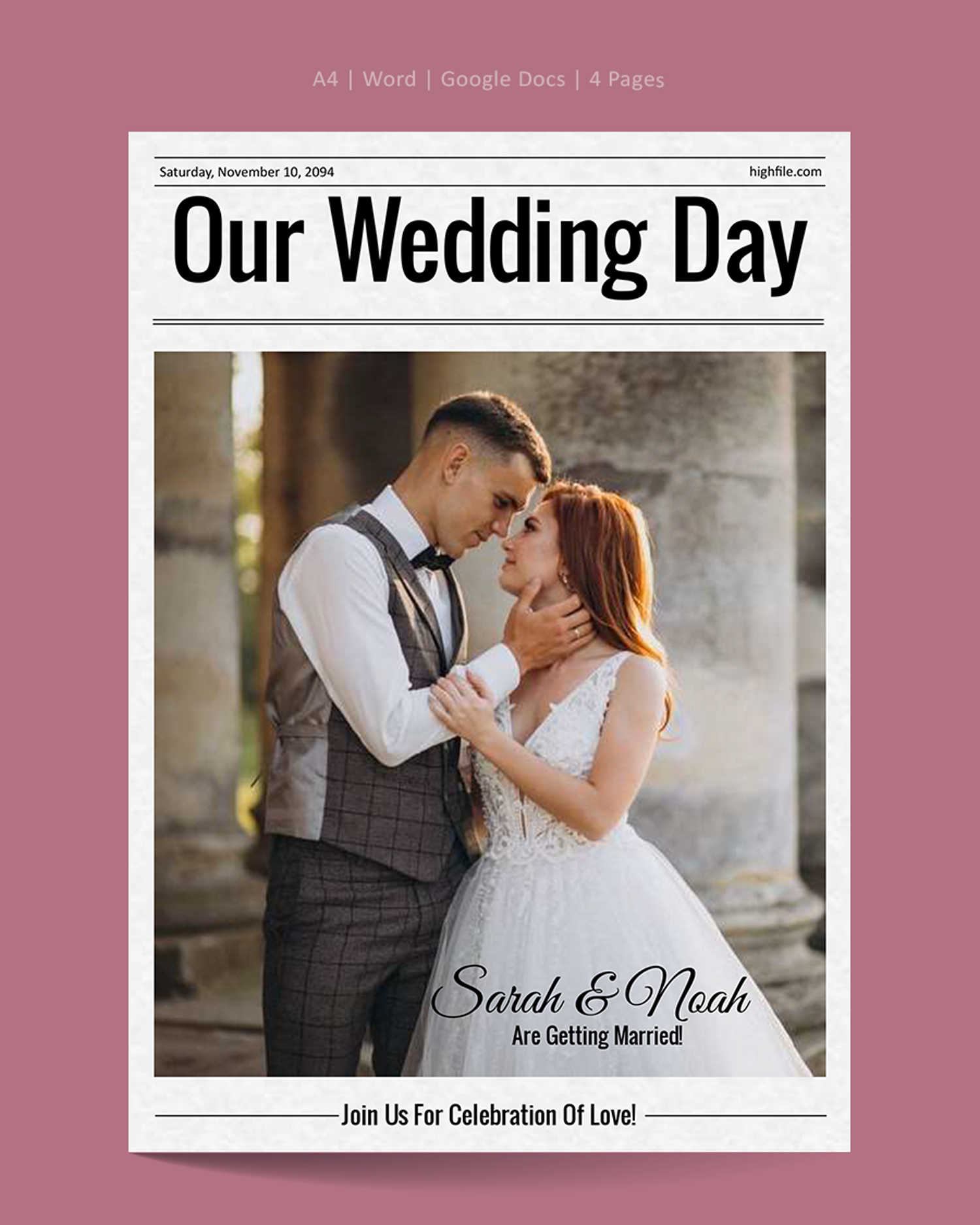 Simple Wedding Program Newspaper Template - Word, Google Docs