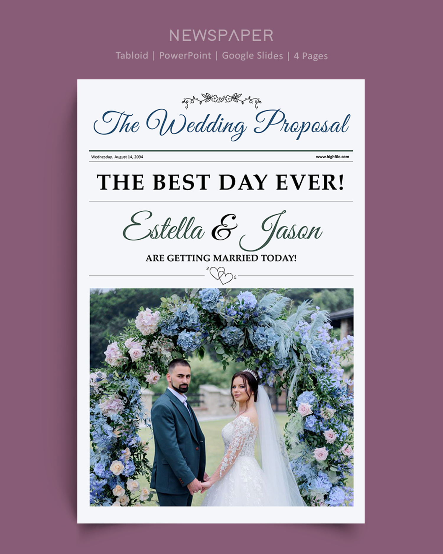 Tabloid Wedding Program Newspaper Template - PowerPoint, Google Slides