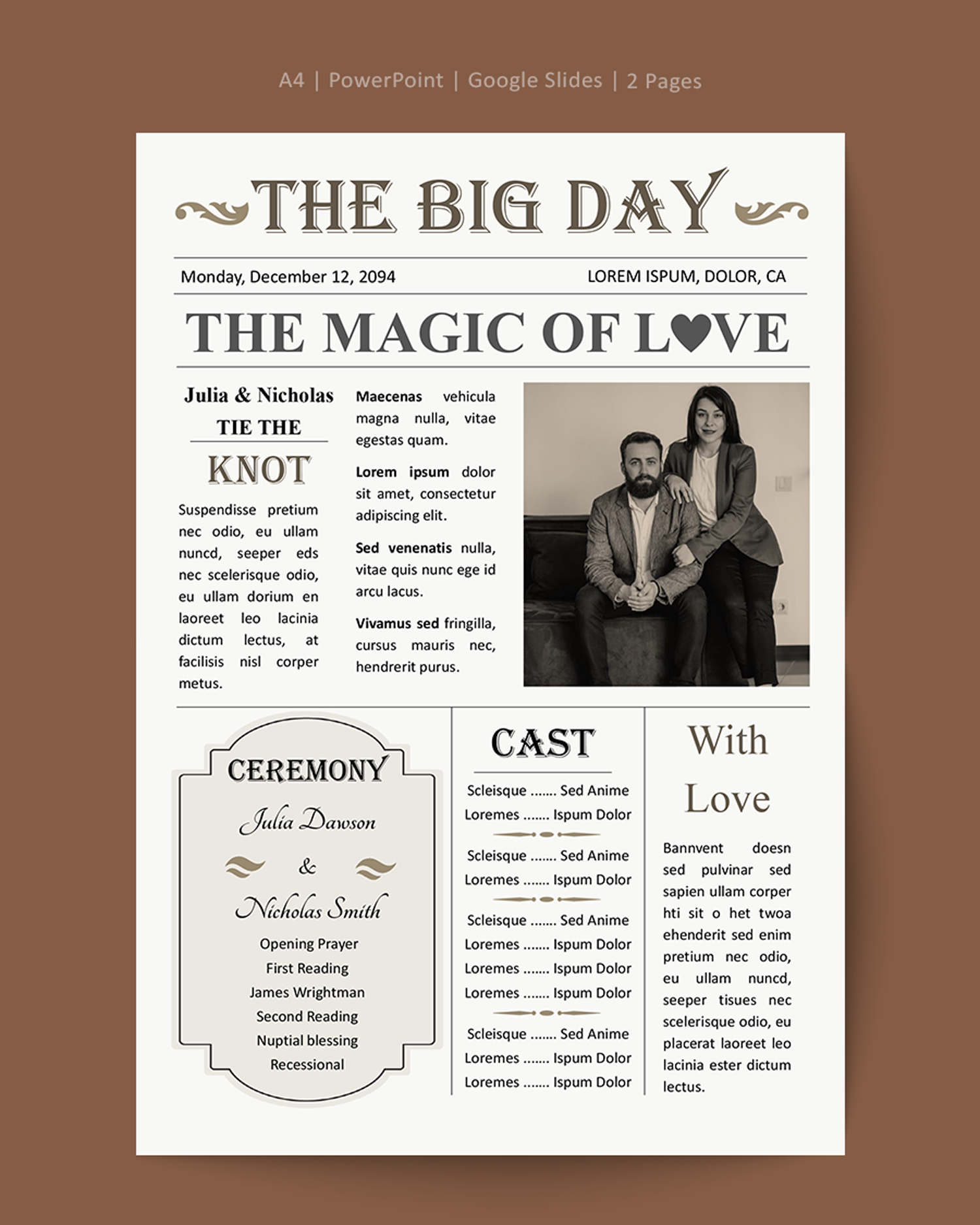 Vintage Wedding Newspaper Template - PowerPoint, Google Slides