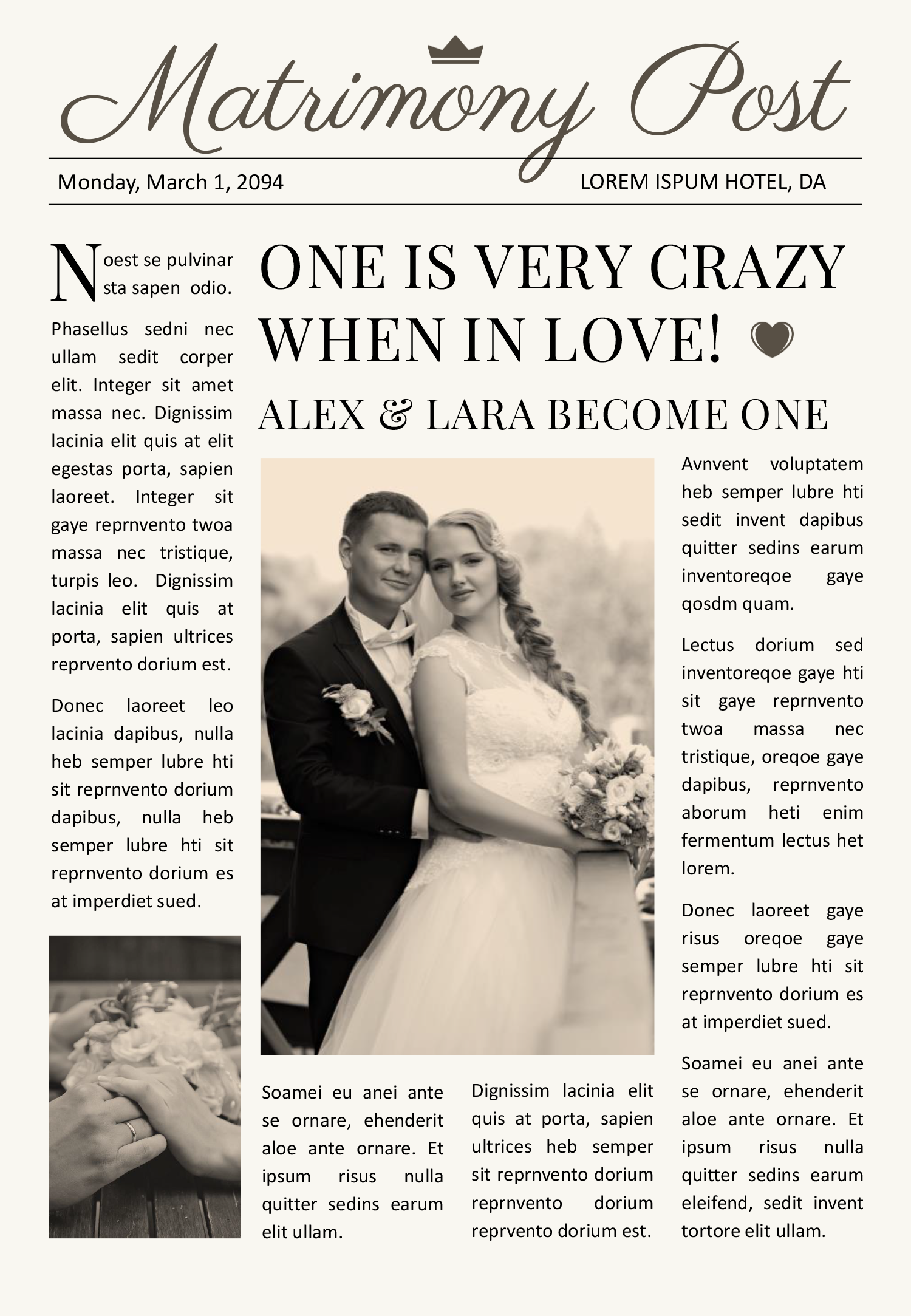 Vintage Wedding Program Newspaper Template - Front Page
