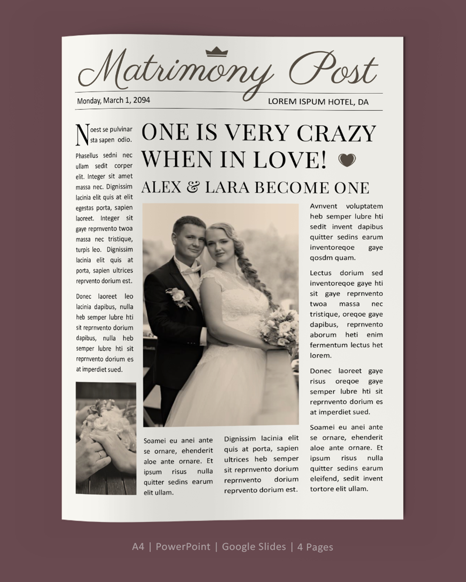 Vintage Wedding Program Newspaper Template - PowerPoint, Google Slides