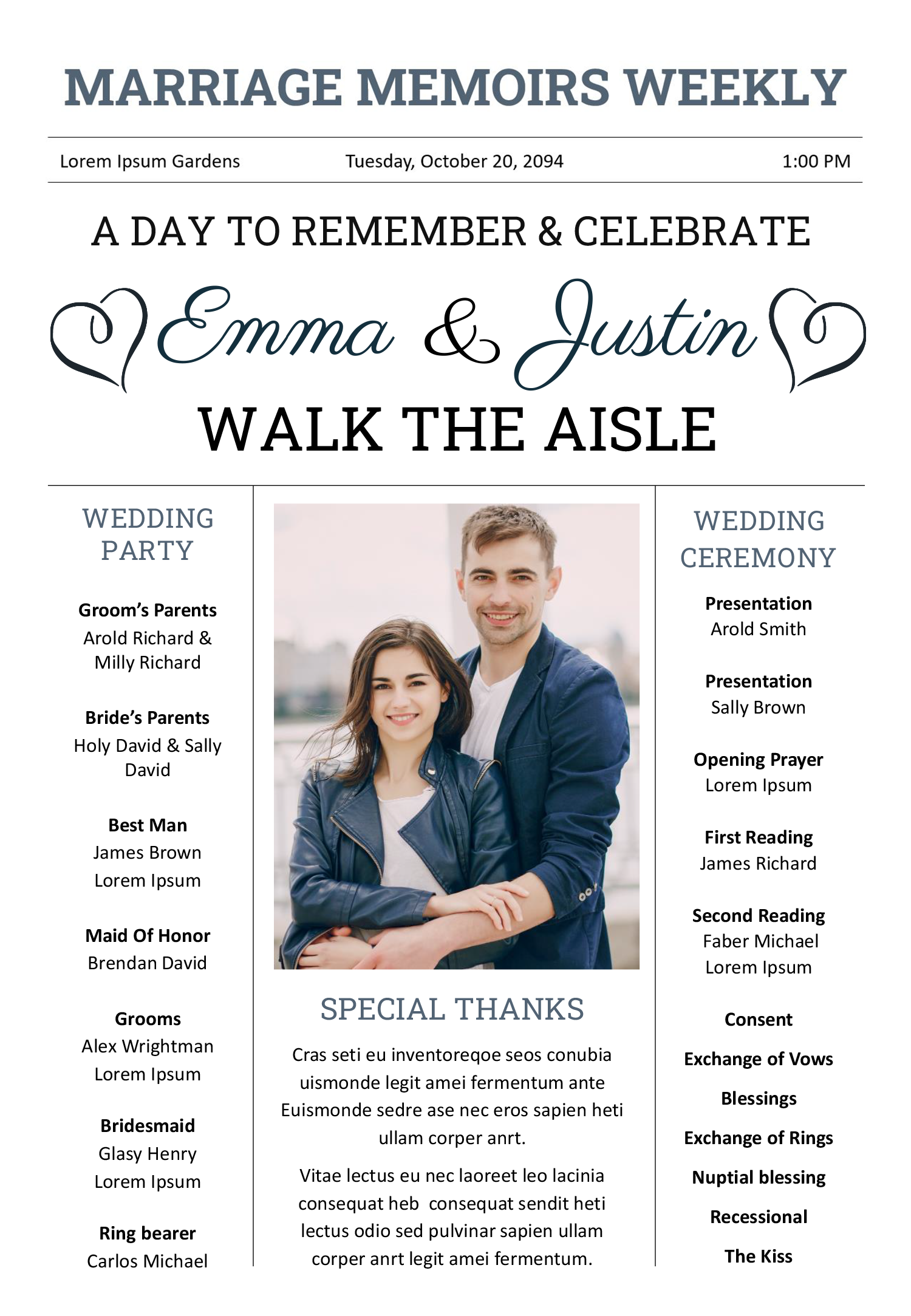 Wedding Day A4 Newspaper Template - Front Page