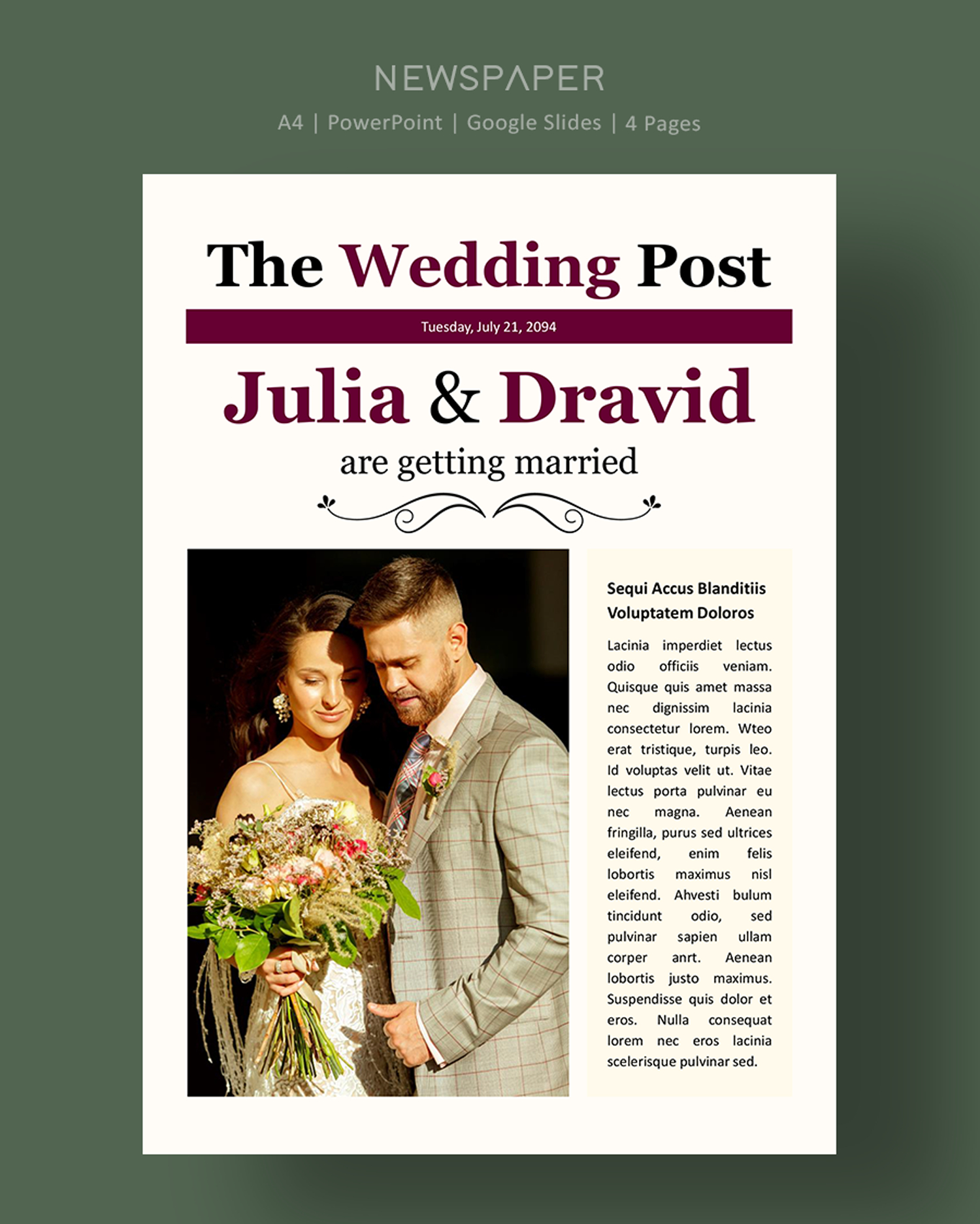 Wedding Day Newspaper Template - PowerPoint, Google Slides