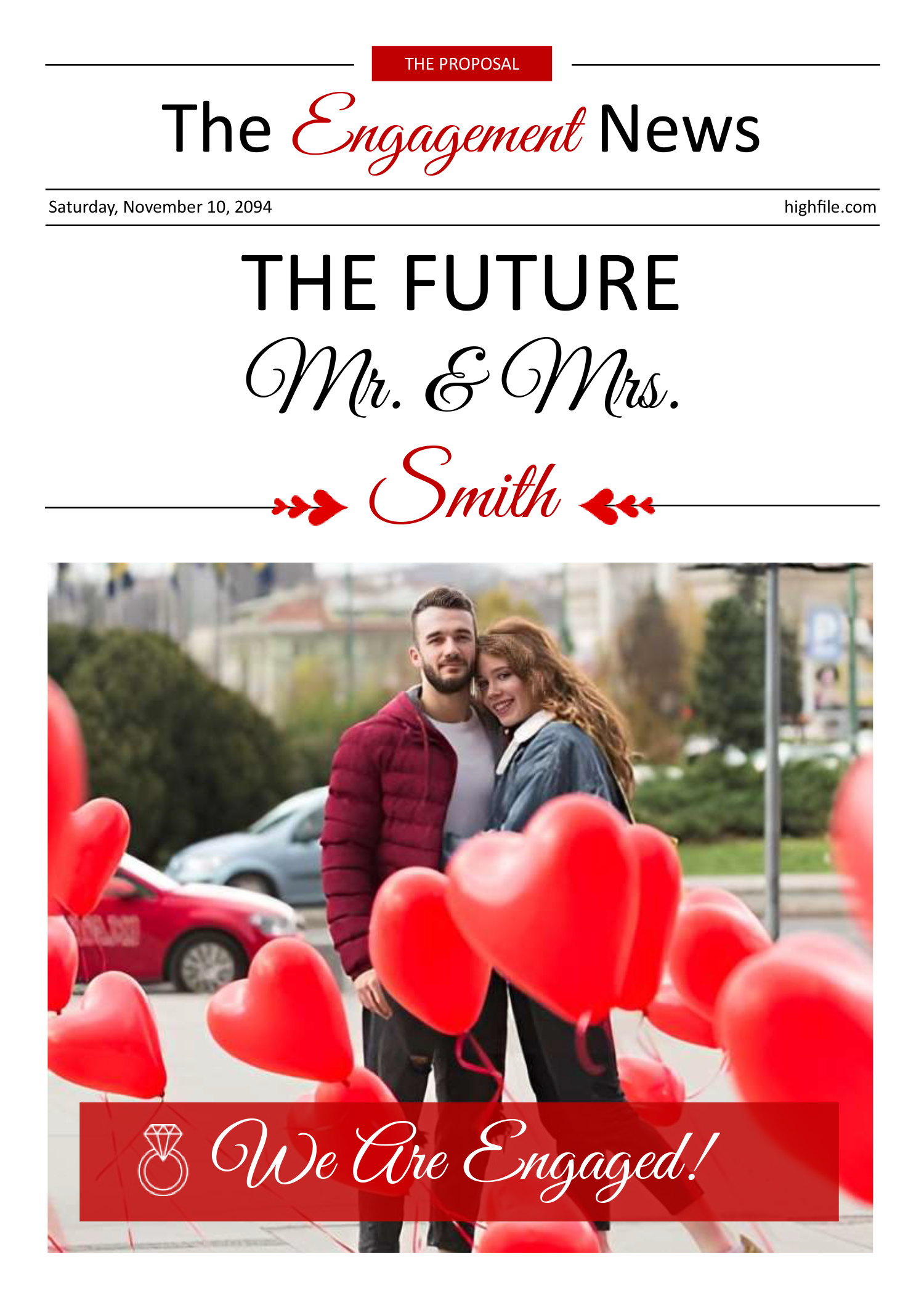 Wedding Engagement Newspaper Template - Front Page