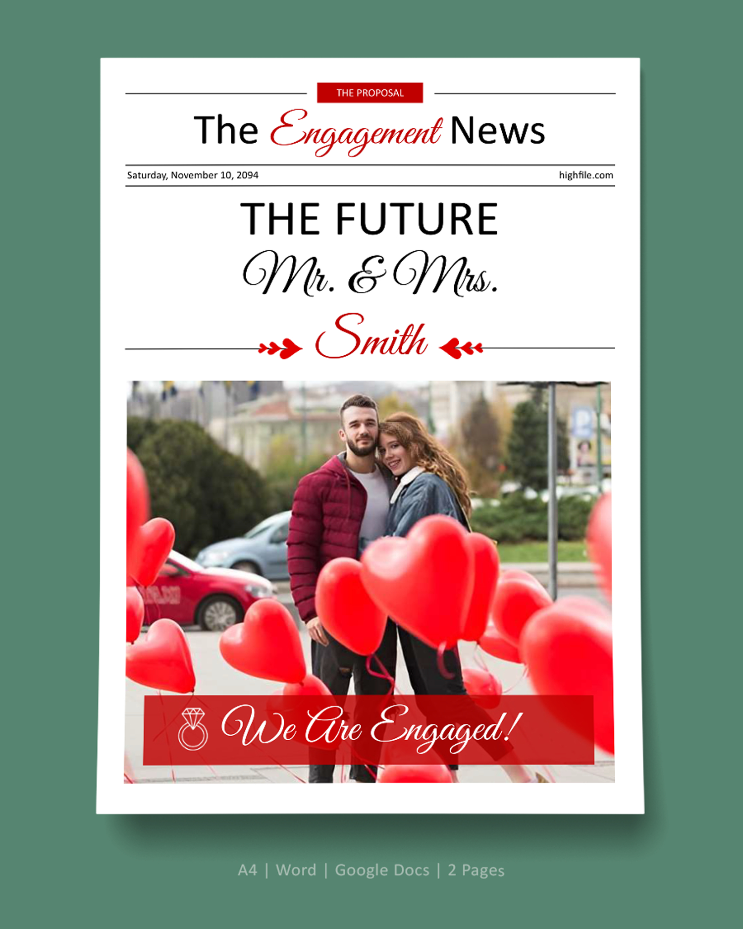 Wedding Engagement Newspaper Template - Word, Google Docs
