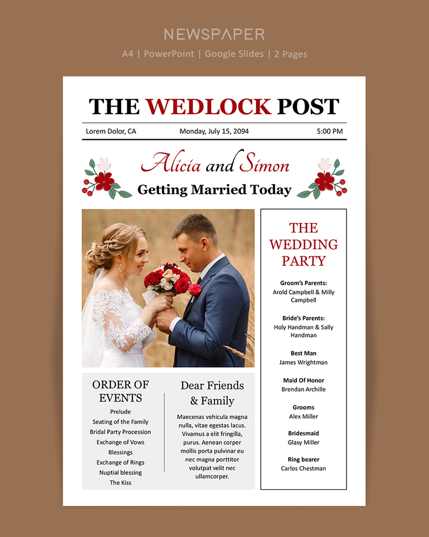 White Paper Wedding Newspaper Template - PowerPoint, Google Slides
