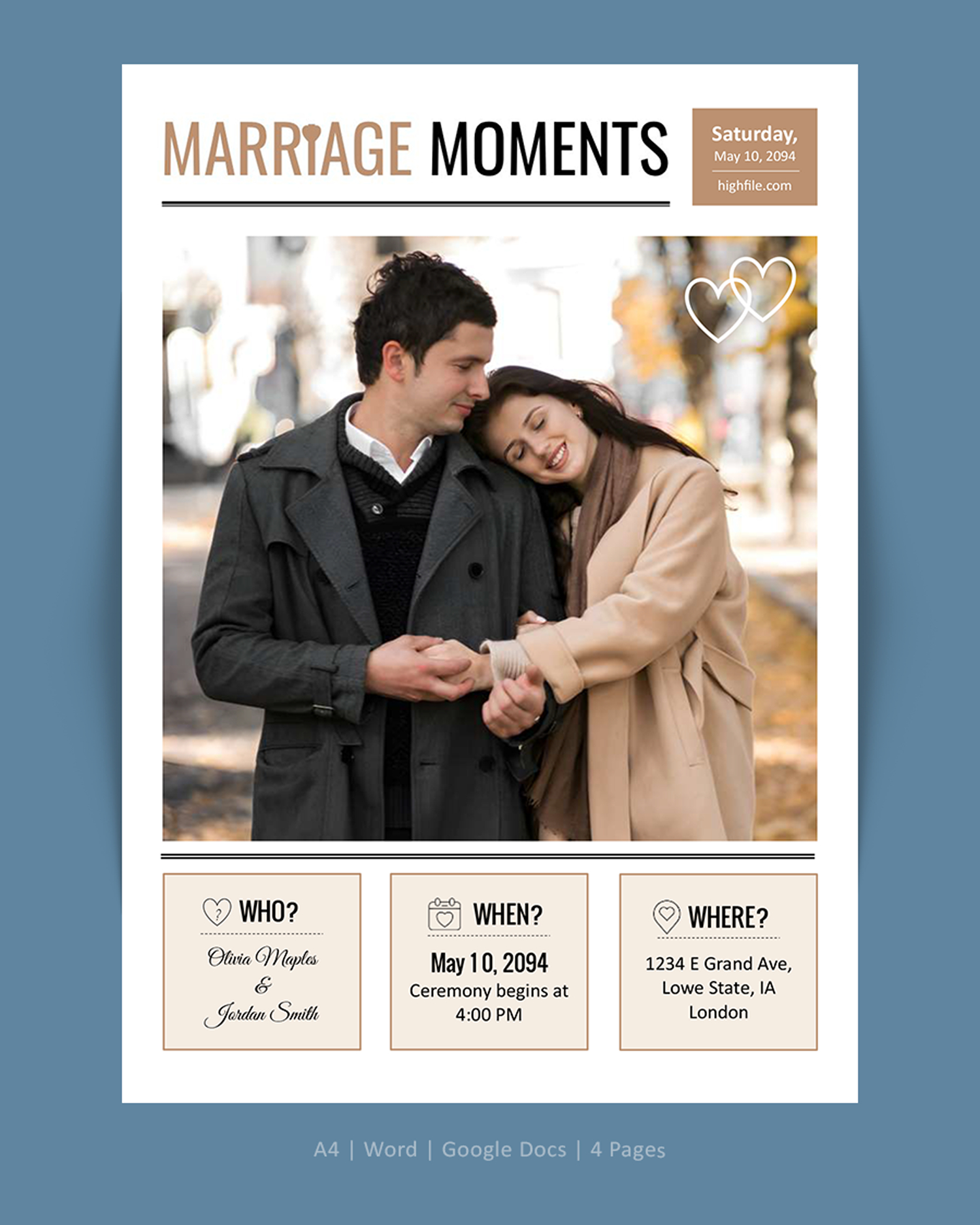 White Paper Wedding Newspaper Template - Word, Google Docs