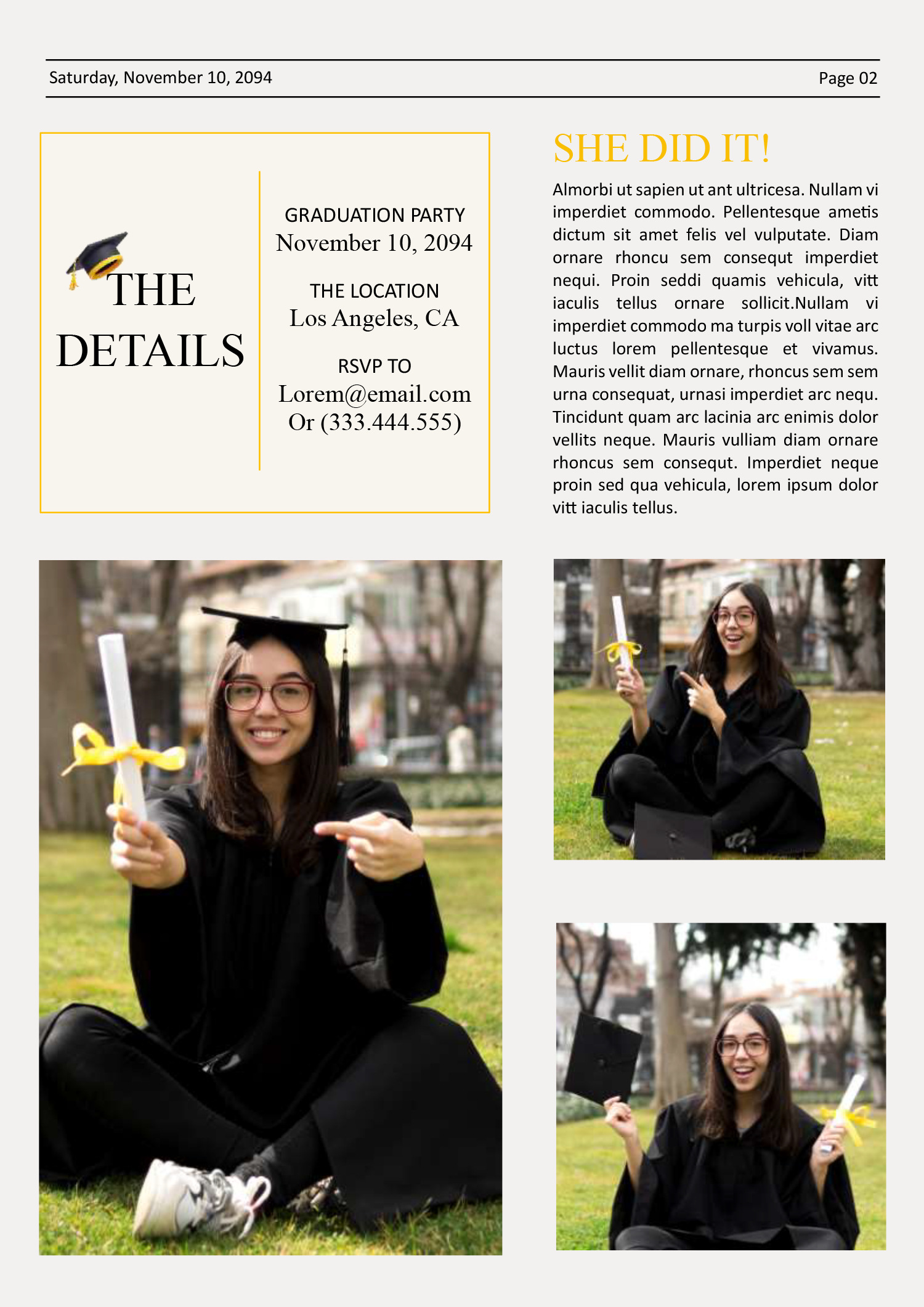Yellow Graduation Newspaper Template - Page 02