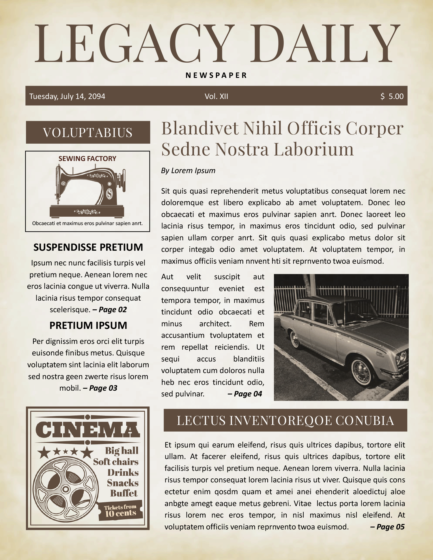 8.5 x 11 Old Style Newspaper Template - Front Page