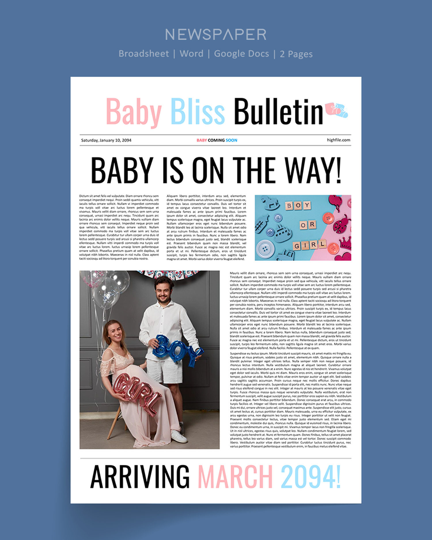 Classic Newspaper Baby Announcement Template - Word, Google Docs
