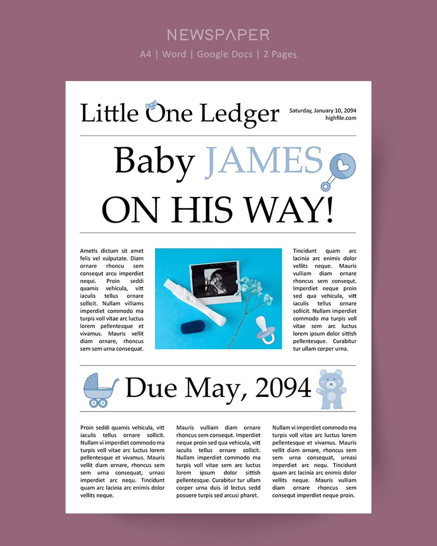 Minimal Baby Announcement Newspaper Template - Word, Google Docs