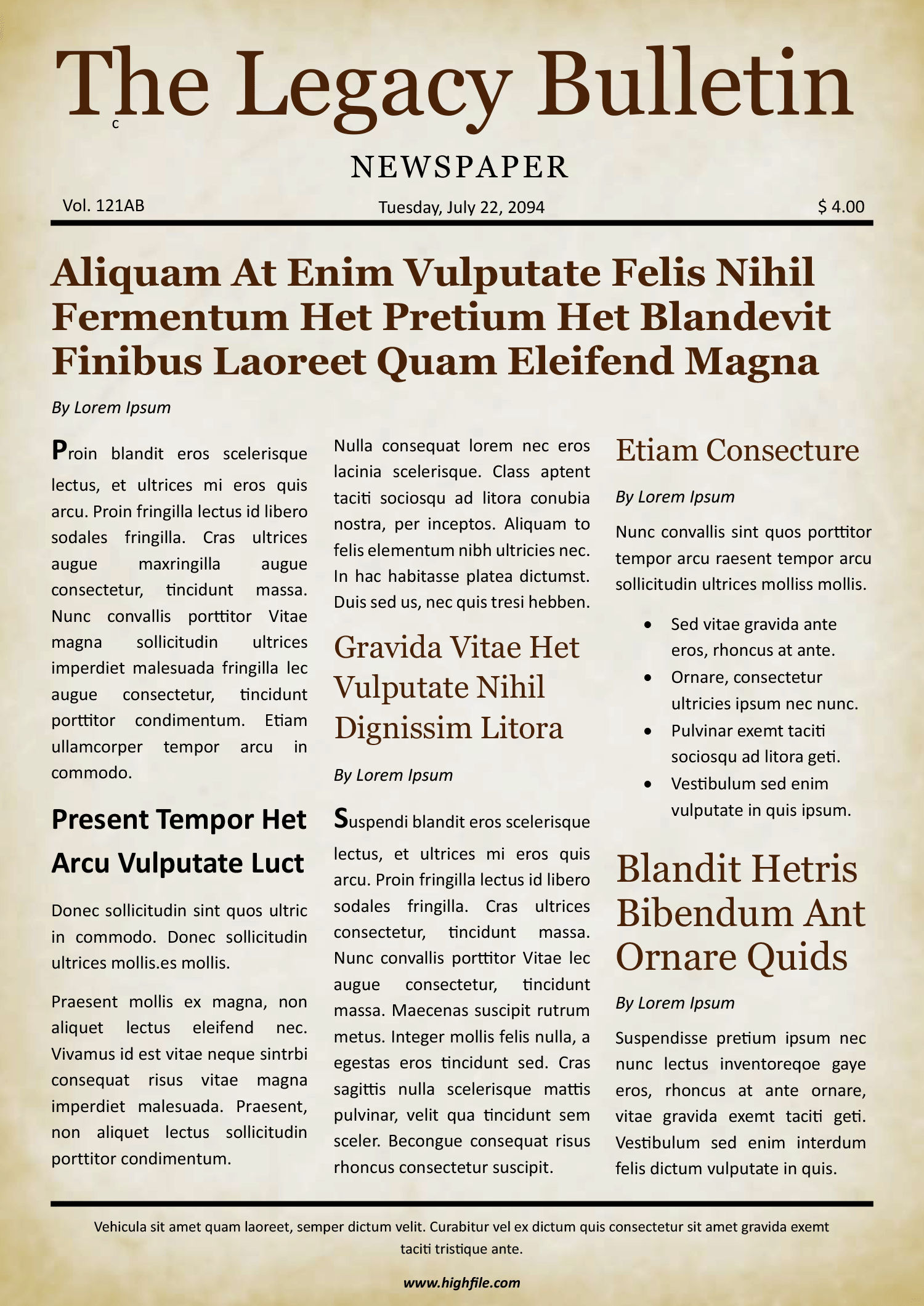 Old Breaking News Newsletter Template - Front Page