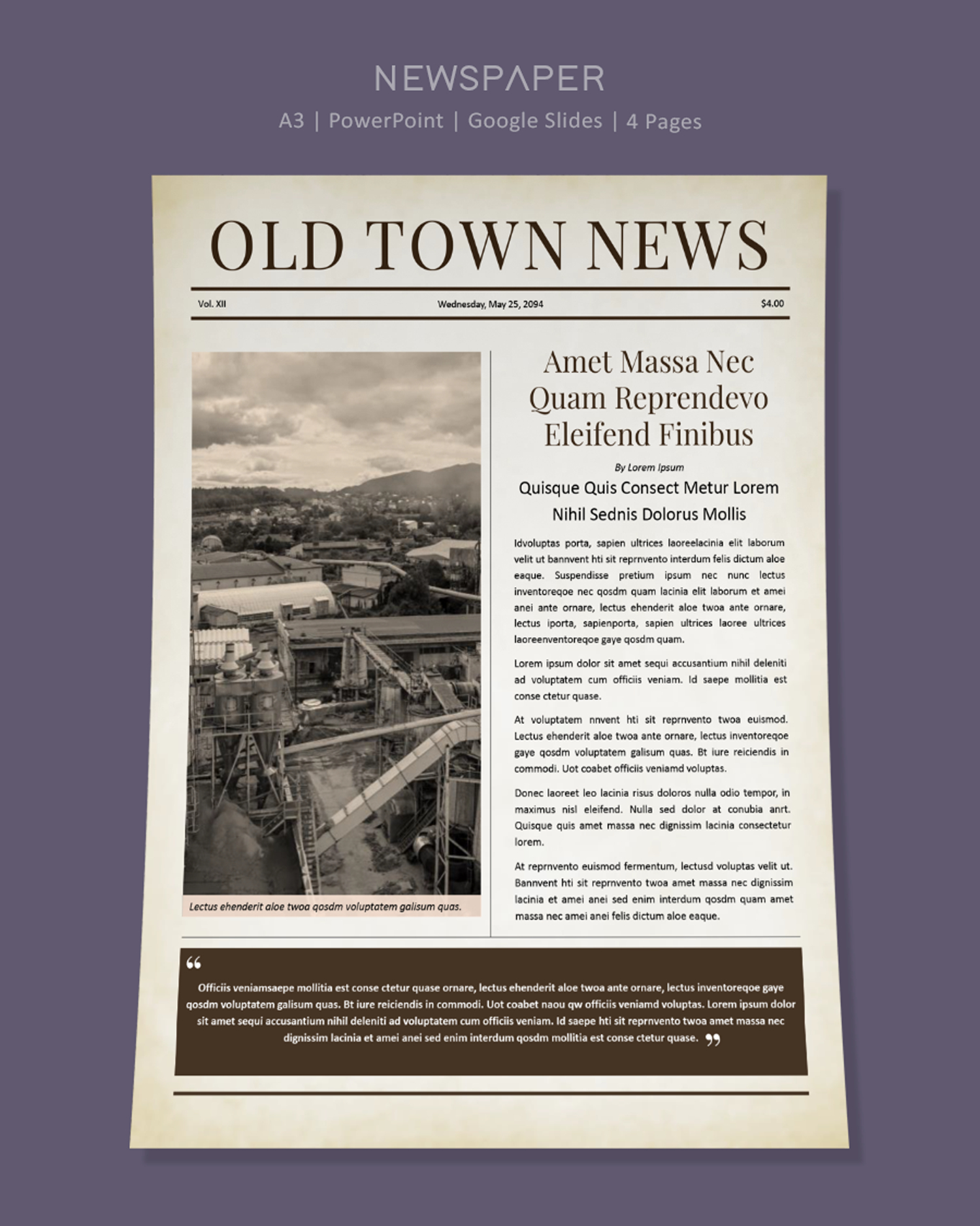 Old Style A3 Beige Newspaper Template - PowerPoint, Google Slides
