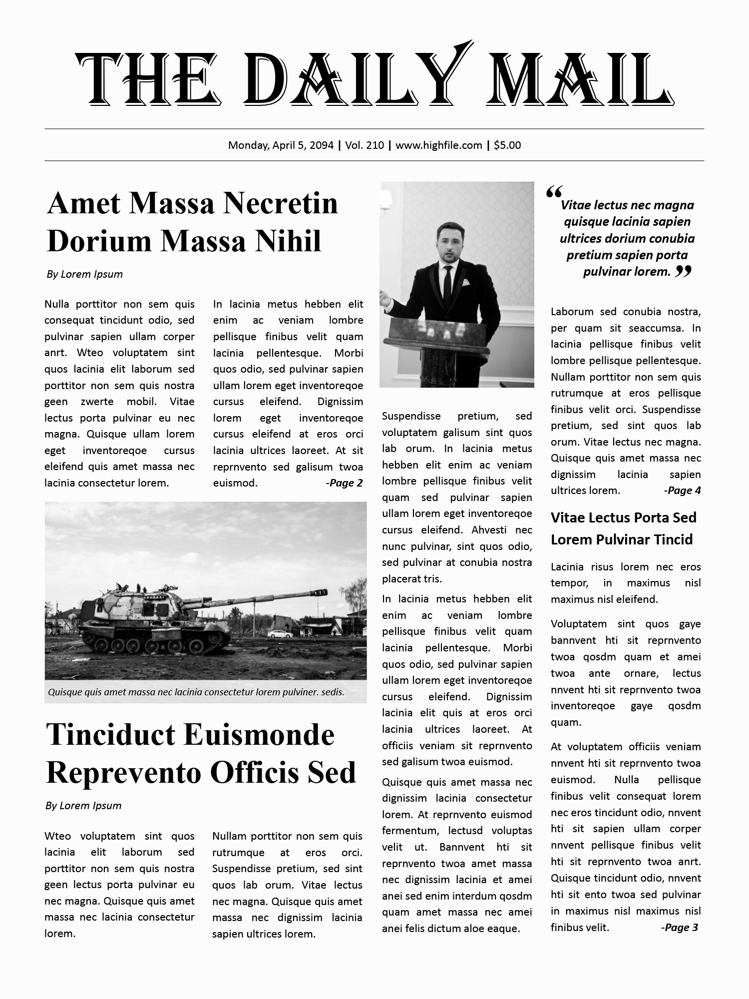 Old Style A3 Gray Newspaper Template - Front Page