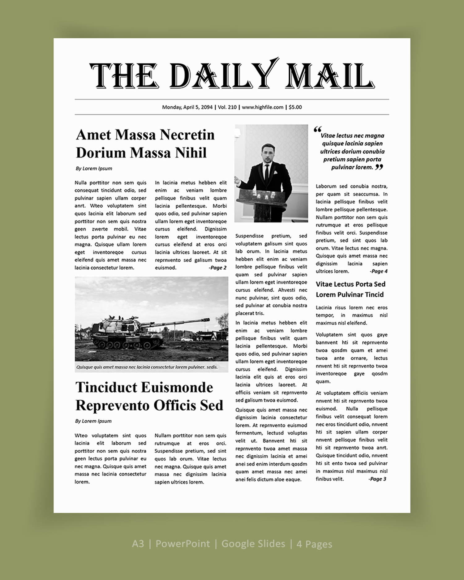 Old Style A3 Gray Newspaper Template - PowerPoint, Google Slides