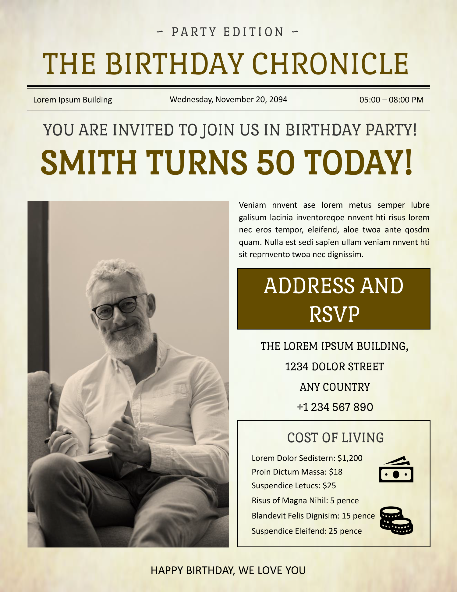 Vintage Birthday Newspaper Poster Template - Front Page