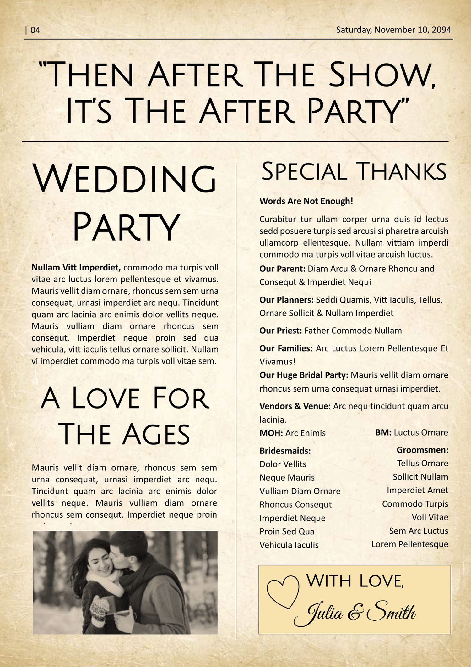 Vintage Themed Wedding Program Newspaper Template - Page 04