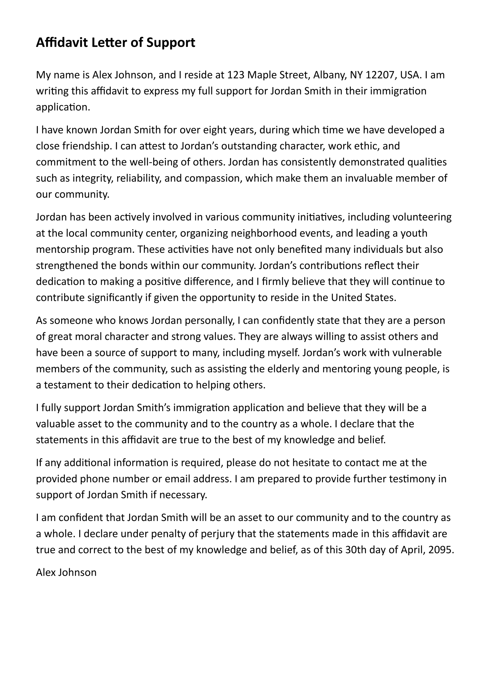 affidavit letter of support - google docs | word - highfile