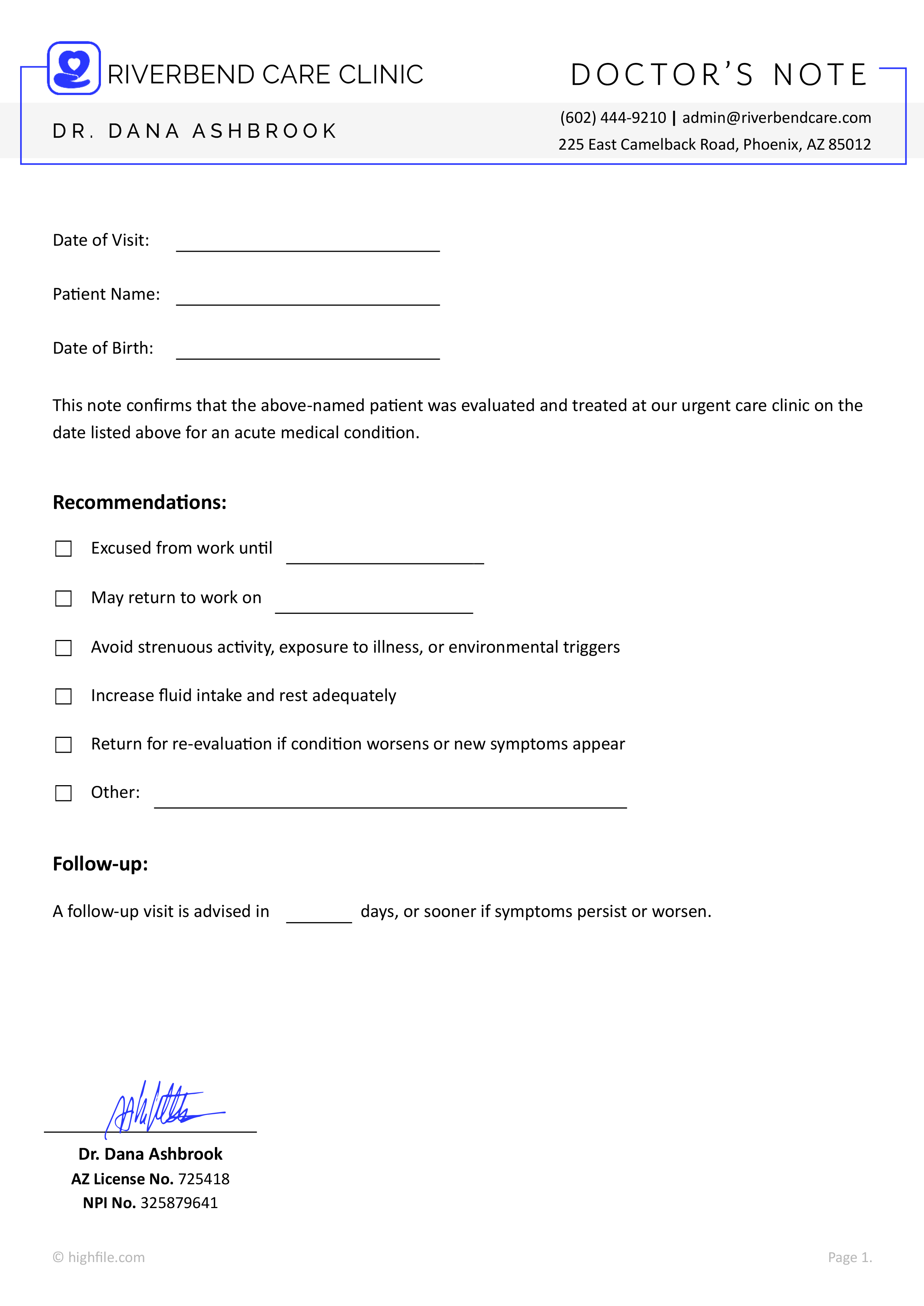 Urgent Care Doctor's Note for Work (Word | Google Docs) - Highfile